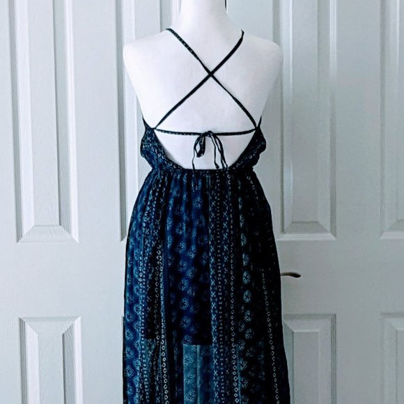 HOLLISTER Women's Halter Slip Skirt Maxi Dress XS Blue Print - Picture 2 of 5
